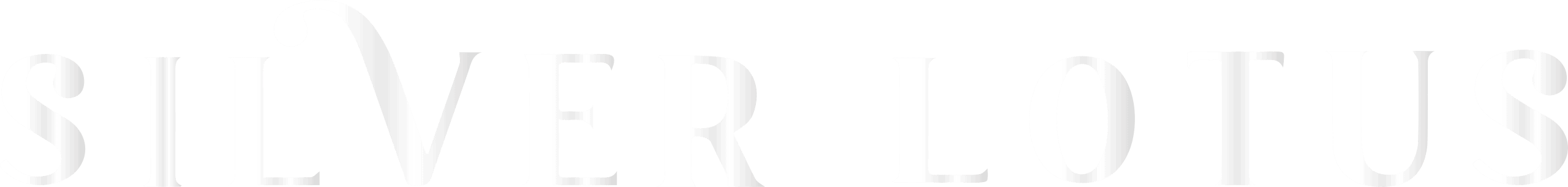 Silver Lotus white logo on transparent background – minimalist serif typography with stylized lotus-inspired “V”, designed for dark backgrounds.